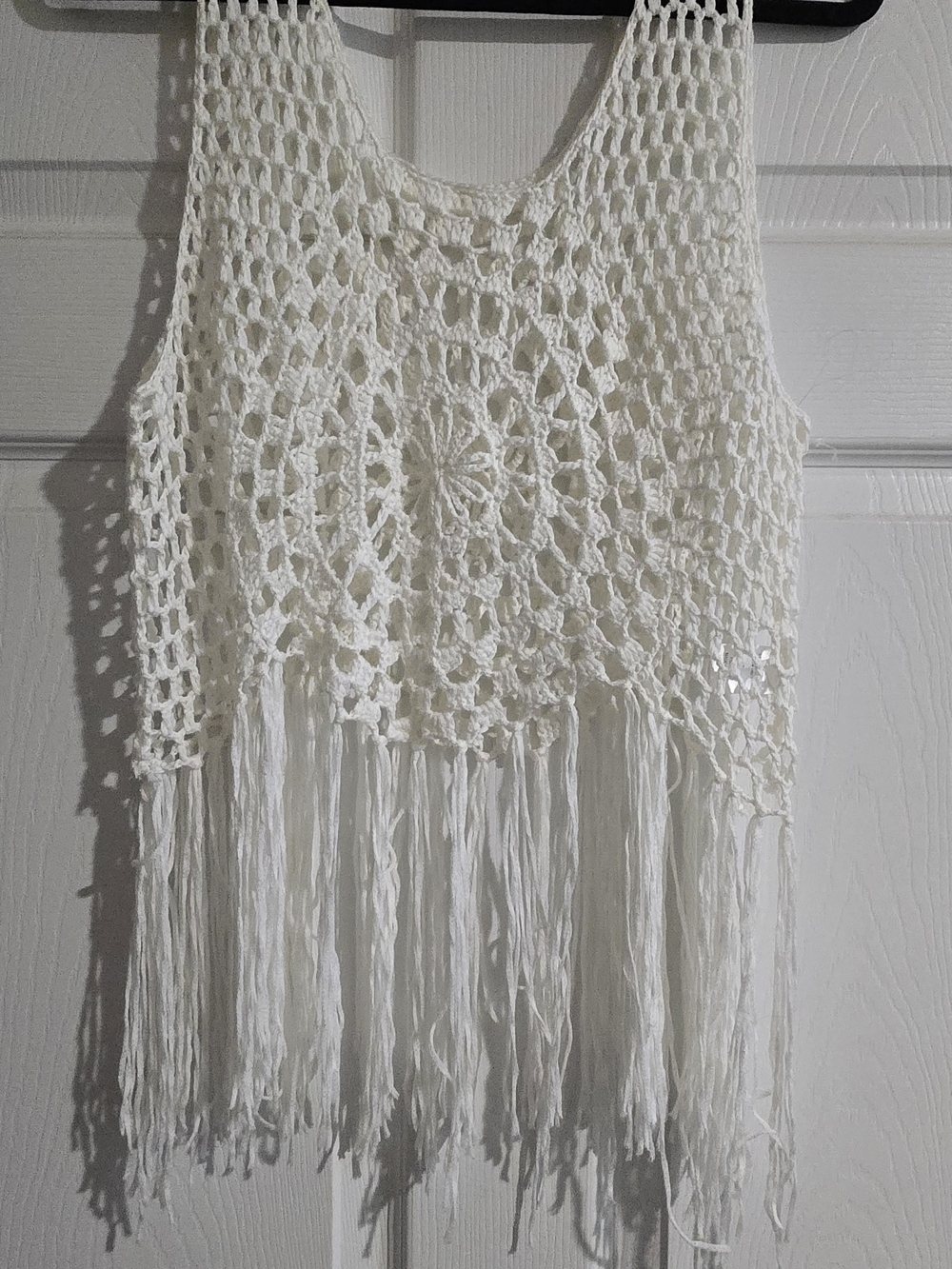 Crochet Fringe Tank Top - White